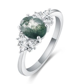 IRROYA Mix Art Deco 1.0ct-1.5ct Natural Moss Agate 925 Silver Women Rings: Various Cut Green Agate Engagement Rings Plated with Platinum, Leaf Vines & Geometric Sterling Silver Bridal Promise Ring for