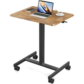 Sweetcrispy Small Mobile Standing Desk, Rolling Laptop Computer Carts, Portable Laptop Desk with Wheels, Adjustable Height Table for Home Office, Rust Brown