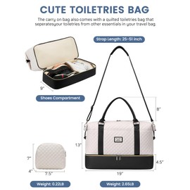 Travel Weekender Duffle Bags for Women: Overnight Bags with Shoe Compartment Large Carry on Weekend Bag with Toiletry & Wet Pocket Tote Duffel Bag Hospital Bag for Women Labor Delivery Begie Black