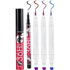 5 PIEZAS - Delineador Doble Punta Con Sello de Figuras y Punta Fina Colores Maquillaje Rimel Mascara de Pestañas 36h de LArga duracion a Prueva de Agua Belleza