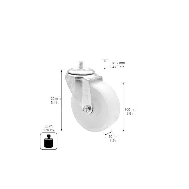 WAGNER Swivel Castor Diameter 100 mm, Height 130 mm, Galvanised