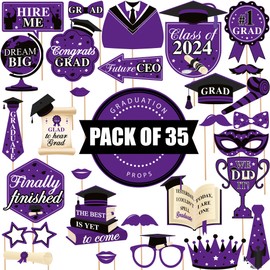 KatchOn Graduation Photo Booth Props 2024 - Pack of 35 | Purple Decorations, Photo Props for Class of 2024 Photoshoot