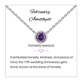 Presentski February Birthstone Necklace Amethyst Necklace Solitaire Pendant Necklace 925 Sterling Silver Necklace for Women Jewelry