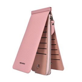 Womens Leather Credit Card Holder Wallet Purse RFID Trifold Thin Zipper Wallet (Pink)