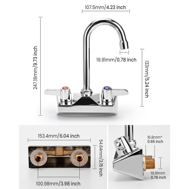 4 Inch Center Kitchen Sink,Commercial Sink Faucet,Brass Kitchen Faucet,Wall Mount