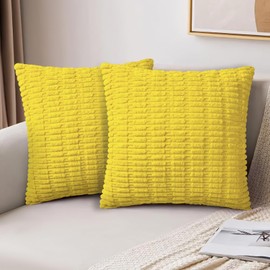 AUAUY Set of 2 Corduroy Cushion Covers, 40 x 40 cm Corduroy Cushion Cover, Christmas Decoration, Modern Boho Decor Cushion Covers, Soft Decorative Cushion Covers for Sofa, Armchair, Bedroom, Yellow