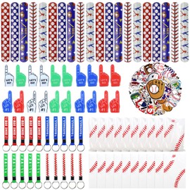 130PCS Baseball Party Decorations - Including Baseball Key Chains, Baseball Gift Bags, Slap Bracelets, Stickers, Sports Mini Foam Fingers for Boys Fans Sports Baseball Birthday Party Supplies