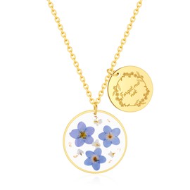 Forget-me-not necklace with Gold Plated Disc Pendant | Alaska Souvenirs | Forget-Me-Not Jewelry | Alaska State Flower Necklace | Forget Me Not Gifts for Women | 18”