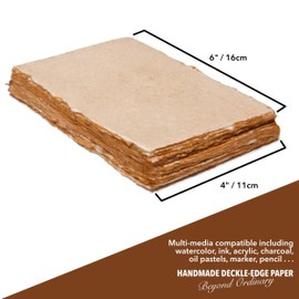 Thick Handmade Watercolour Paper A6 Size with Deckle Edge - 300 gsm - Premium White Cold Pressed Textured Recycled Cotton Paper - 25 Loose Sheets - 11 x 16 cm