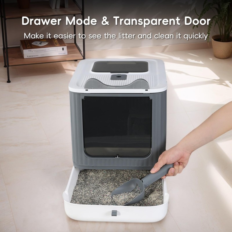 Foldable Cat Litter Box, Fully Enclosed Litter Box with Lid,