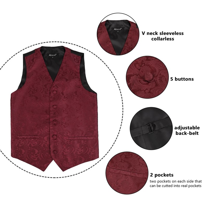 Alizeal Boys Classic Paisley Bow Tie and Suit Vest Set,