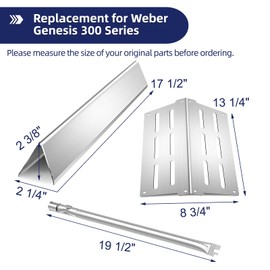 Meyafiny Genesis 330 Grill Parts 4pcs 62752 Burner 7620 7621 Flavorizer Bars 65505 Heat Deflectors Replacement Parts for Weber Genesis 300 Series E310 S320 E330 EP330 Stainless Steel Grill Accessories