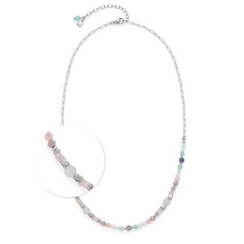 Jewels by Leonardo Randy Necklace, Short Paperclip Chain Made of Silver-Coloured Stainless Steel, Beads in Various Shapes and Pastel Colours, 45-50 cm Length, Jewellery Gift for Women, 024797, 45 cm,
