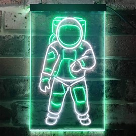 Astronaut for Kid Bedroom Dual Color LED Neon Sign White & Green 8.5" x 12" st6s23-i3359-wg