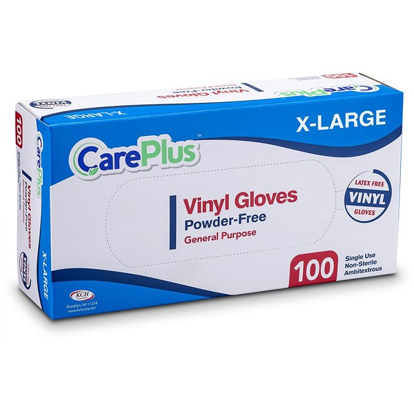 Care Plus [1000 Count] Disposable Plastic Vinyl Clear Extra Large Gloves, Allergy, Latex and Powder Free, Great for Home Kitchen Or Office Cleaning, Cooking, 10 Boxes