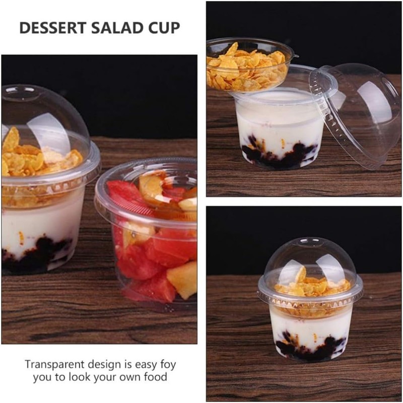 Yubbuio 100pcs Dessert Cups with Lids Plastic Fruit Cups Mini