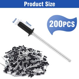 Spetsbst 200er-Pack Aluminium Blindnieten Alu Nieten Popnieten Set 4 x 10 mm Großkopf Schwarz Pop Nieten Anthrazit Blindnieten Set für Rivet Tool Blindnietzangen