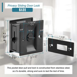 Privacy Sliding Door Lock with Pull, Solid Brass Pocket Door Privacy Lock, 2-3/4”x2-1/2”, for 1-3/8” Thickness Door, Matte Black, 2 Pack