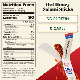 Schaller & Weber Salami Sticks with Zab’s Hot Honey, 0.85 Oz (Pack of 20) | Zab’s Hot Honey Smoked Salami | German Style Smoked Sausage Sticks with Spicy Honey | Gluten Free Protein Snack