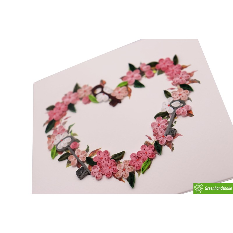 Floral Heart Lock, Quilling Card 3D - Unique Dedicated Handmade,