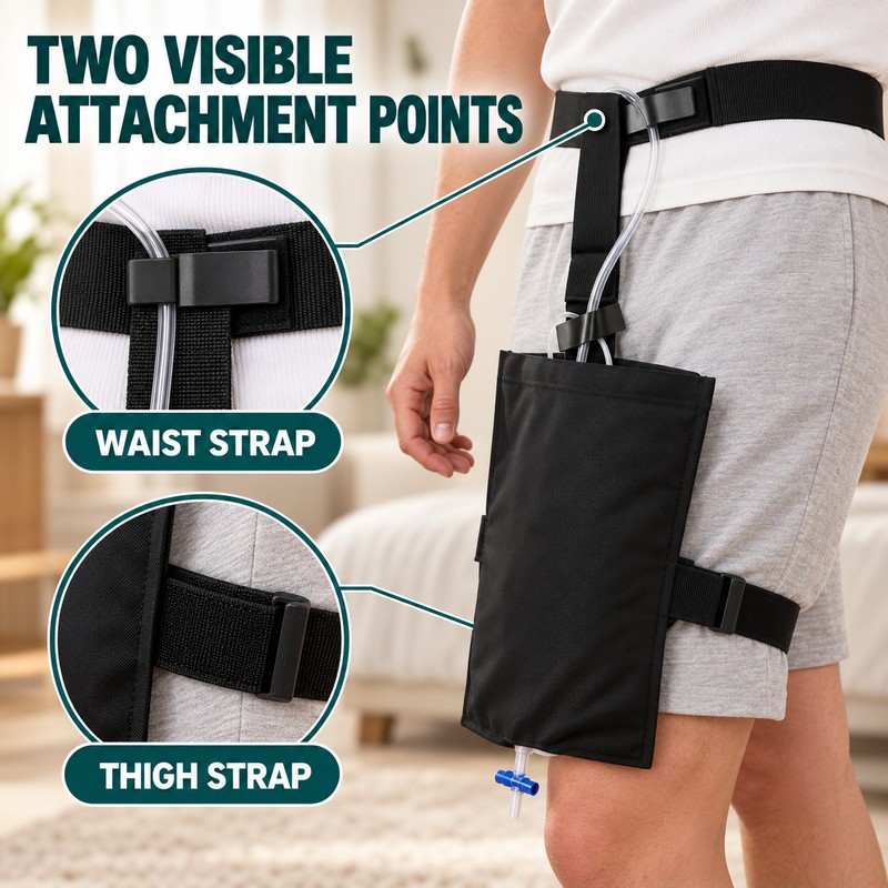 Black Urinary Drainage Bag Holder Pouch with Waist and Thigh