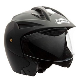 MMG (Model 20) Motorcycle Open Face Helmet DOT Street Legal - Flip Up Clear Visor (M, Rubber Black)