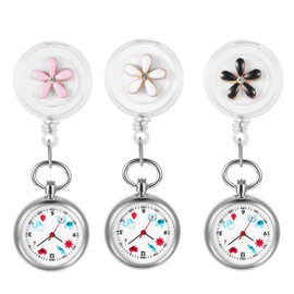 Lancardo Nurse Retractable Pocket Watch: Clip-on Quartz Flower Pattern Badge Cartoon Medical Dial Fob Lapel Watch Women Men Nurse's Day