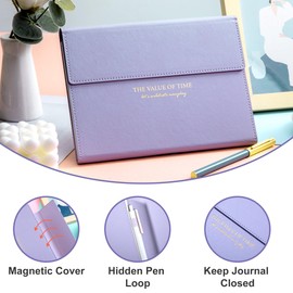 MINICAGIE Lined Journal Notebook for Women A5 Leather Journals for Writing with Magnetic Flap Closure 224 Pages 100 Gsm Hardcover Notebooks with Gift Box, 5.9"x8.5", Purple