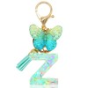 Alphabet Initial Letter Keychains for Women Green Tassel Butterfly Pendant