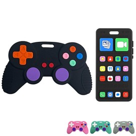 2 Pack Silicone Teething Toys for Babies 0-6 Months, Teethers for Babies 6-12 Months, Play Phone and Game Controller Teething Toy, Sensory Toy for Baby, Baby Chew Toys