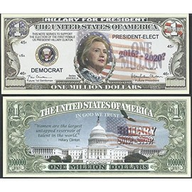 Lot of 100 Bills Hillary Rodham Clinton for President 2016 Million Dollar Bill by Novelty Notes