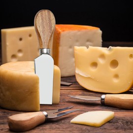 9 Piece Cheese Knives Set with Acacia Wood Handle and Holder Mini Premium Stainless Steel Cheese Knives and Forks for Cheese Board Utensils Cheese Tools Cutlery Spreader Charcuterie Board Accessories