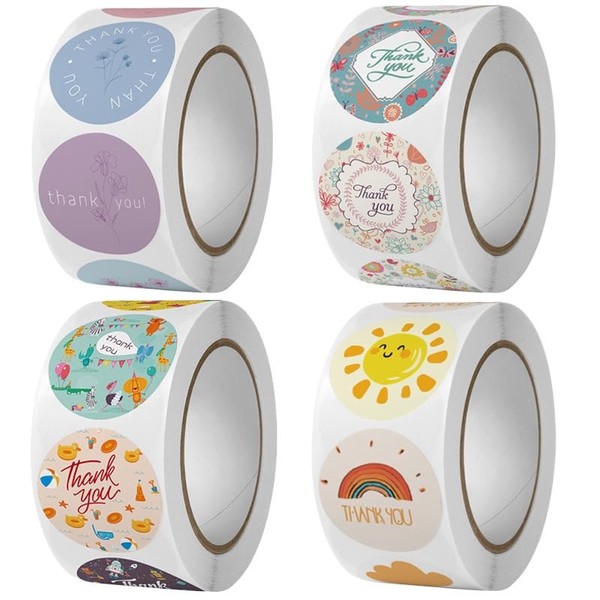 Thank You Small Stickers Rolls, 2000Pcs 1 Inch Thank You