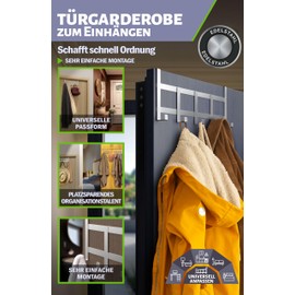 Menz Door Coat Rack for Hanging, Silver-Coloured Stainless Steel Door Hooks for Whole Home, Universal Clothes Hooks, Door, Dimensionally Stable Door Hook Rail, Space-Saving Hooks for Hanging