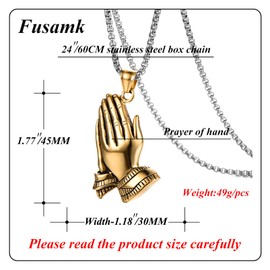 Fusamk Fashion Stainless Steel Prayer of Hand Pendant Necklace(Gold)