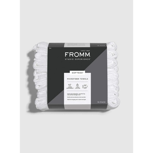 Fromm Softees Microfiber Salon Hair Towels - 16" x 29" - Extra Durable and Absorbent - White, 45048, 10 Count (pack of 1)
