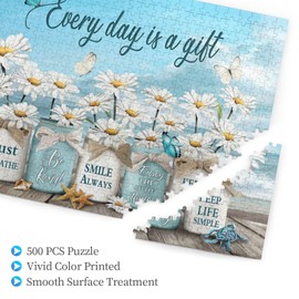 Christian Puzzle Bible Verses Beach 500 Pieces Religious Jigsaw Puzzles Challenging Games for Adult and Family for Home Decoration Family Unzip Game - Everyday is A Gift