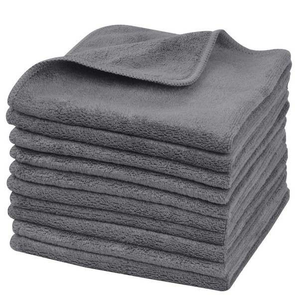 SINLAND Microfiber Facial Cloths Fast Drying Washcloth 12inch x 12inch Grey 10 pack