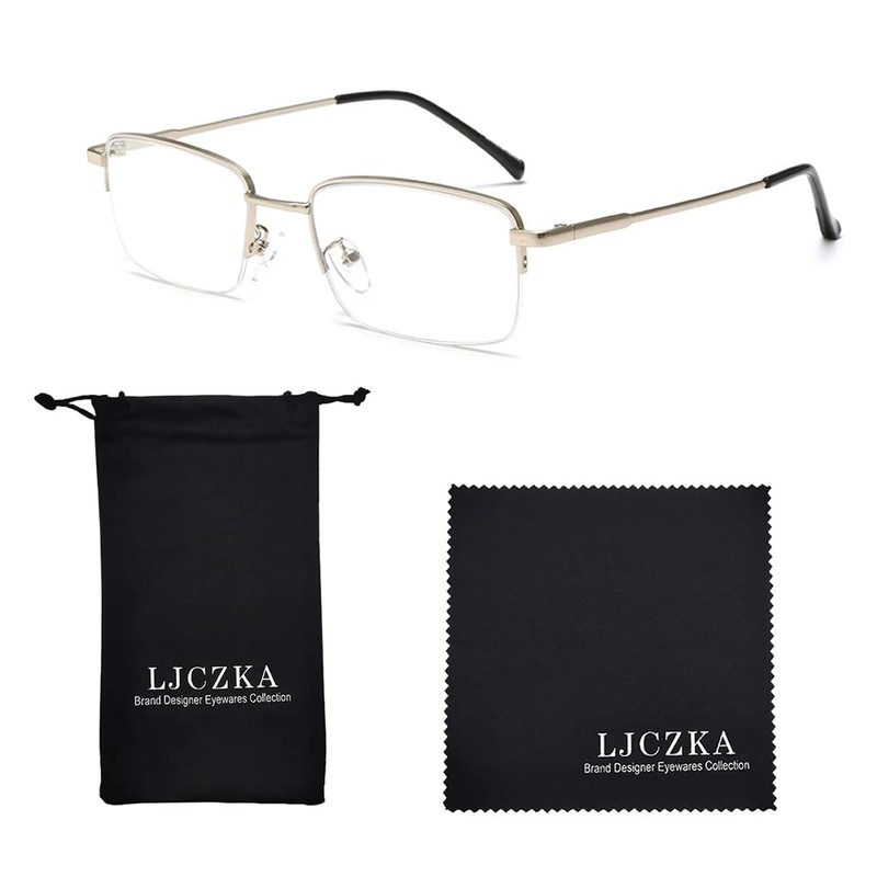 LJCZKA Blue Light Filter Glasses Half Frame Rectangular Men Glasses