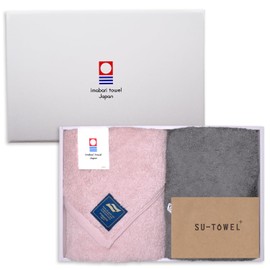 SU-TOWEL+ Imabari Towel, Mini Bath Towel, Room Drying Odor Prevention, Made in Japan, High Quality Pima Cotton, Antiviral, Antibacterial, High Absorbency, 100% Cotton, Baby Pink + Silk Gray, 2 Pieces