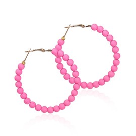 Chic Resin Beaded Hoop Earrings Mixed Color Colorful Acrylic Circle Round Matte Dangle Earrings for Women Gilrs Minimalist 80S Geometric Party Jewelry-Rose Red