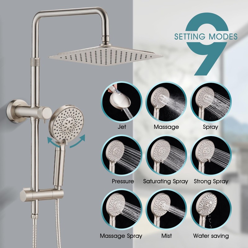 LOCALAND 10 Inch High Pressure Rainfall Shower Head with Handheld