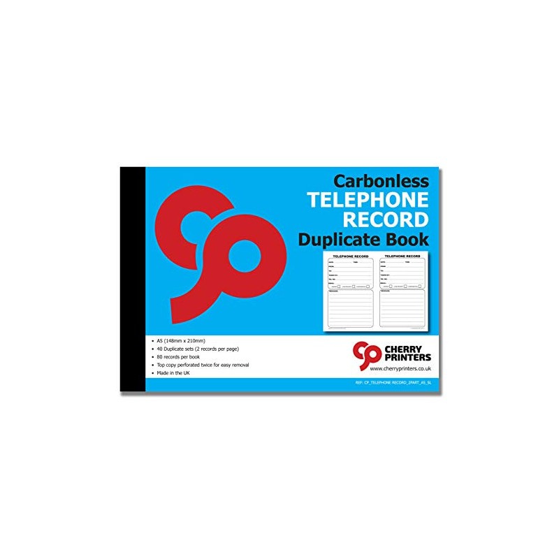 Cherry NCR Telephone Record Duplicate Book SL A5 40 Sets