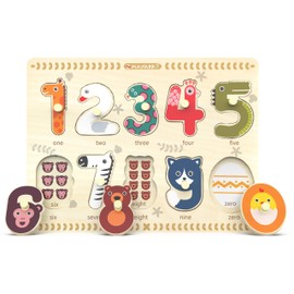 Puzzles for Toddlers 2-4, Wooden Puzzles for Toddlers, Wood Peg Puzzle for Preschool Kids, Number Learning Puzzles Baby Board Puzzle Toys, 1 2 3 Shape Knob Puzzle for Girls Boys 18Months and Up