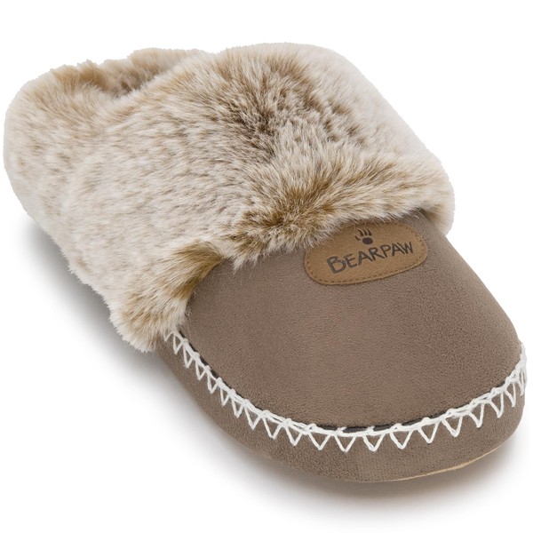 BEARPAW Womens Indoor Microsuede Faux Fur Lined Soft Sole Slipper