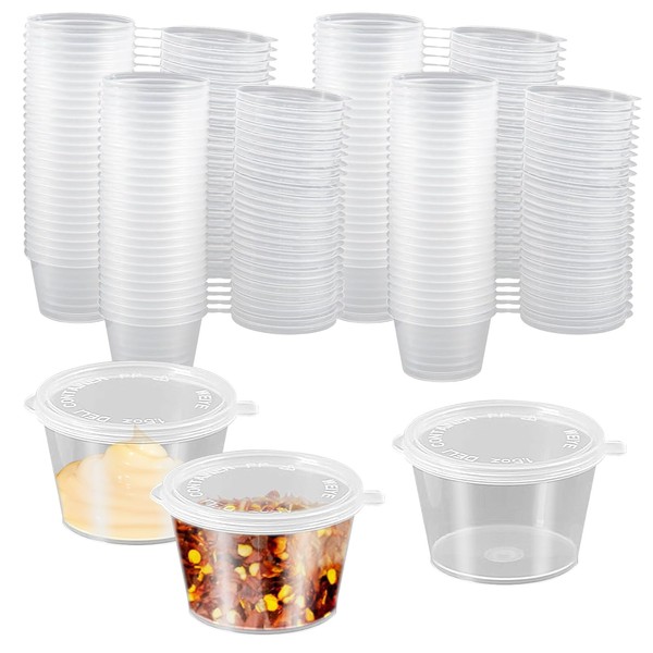 Pack of 200 Storage Jars with Lids, Sauce Cups with Lid, 37 ml Storage Containers, Small Containers with Lid, Plastic, Food Storage Containers, Small Tins Sauces, Dips, Spices, Diamond Drawing