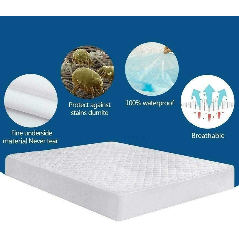 100% Waterproof Quilted Mattress Protector Cover Microfiber Quilted Topper Fitted