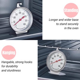 Oven Thermometer with Large Dial Oven Thermometer with Stand Up Dial Stainless Steel Large Gauge Baking Accessories Kitchen Oven Thermometer for BBQ Oven Grill