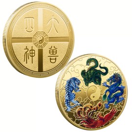 Chinese Lucky Coin Ancient Mythical Creatures Commemorative Challenge Coin Novelty Metal Coin Gift Colored Collection Coin.