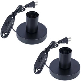 AdiyZ Industrial Table Lamp, Small Metal Desktop Light Socket Base, Vintage E26/E27 Edison Screw Light Bulb Holder, 5.57ft Cord, On/Off Switch, US Plug (Black, Set of 2)